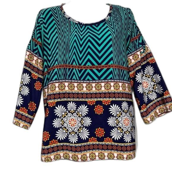 Anthropologie Cold Shoulder Floral Medallion Geometric Pattern Small Top - Picture 2 of 15